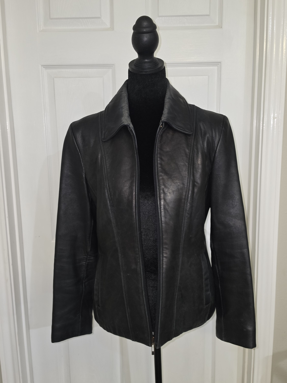Kenneth Cole Reaction Black Leather Zip-Front Jacket